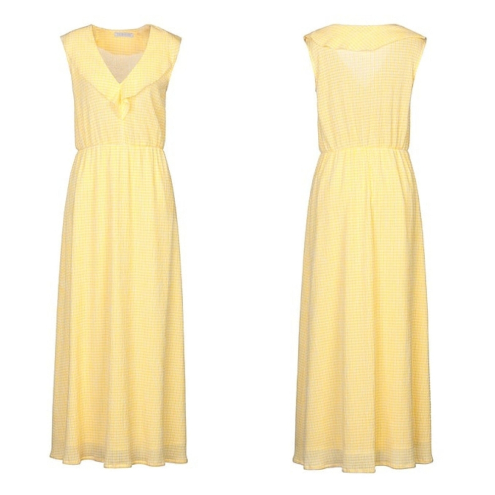Harris Wharf London Vichy Maxi Gingham Yellow Dress Size 6 - Picture 2 of 10